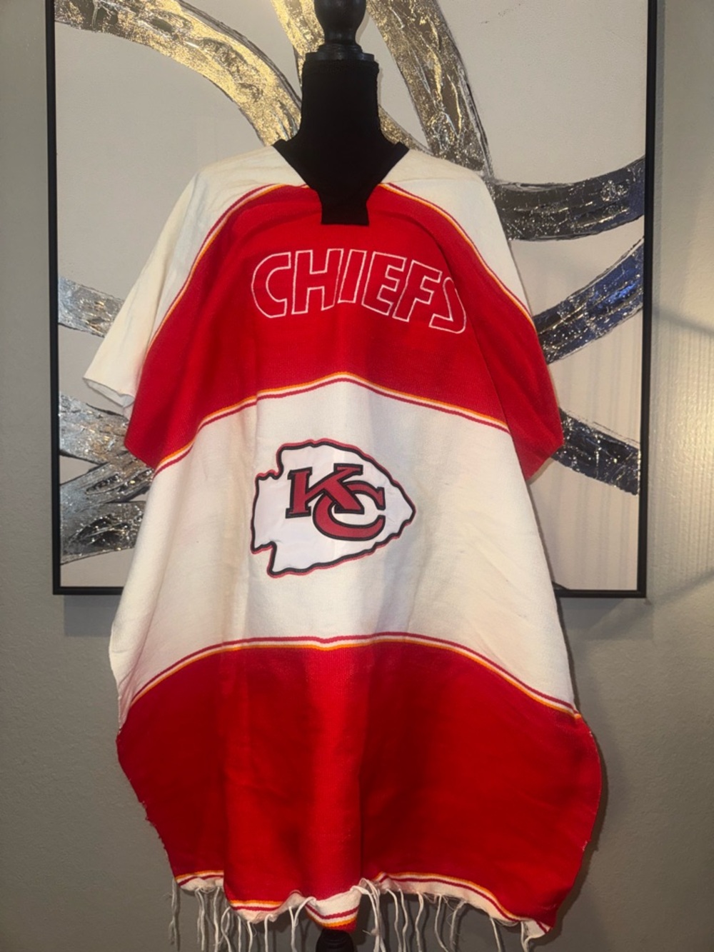 Kansas City Chiefs Poncho with KC Logo - Red & White